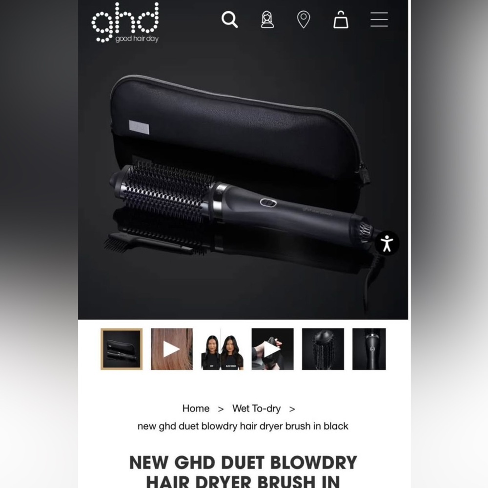 ghd Duet Style Blowdry Hair Dryer Brush Wet to Blow Dried 2-in-1 Black